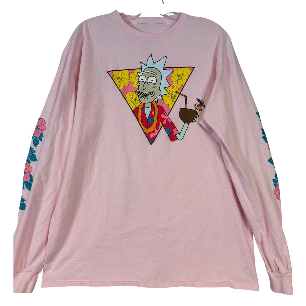 Rick and Morty Ripple Junction Pink Long Sleeve Tropical Rick Graphic Tee •L•